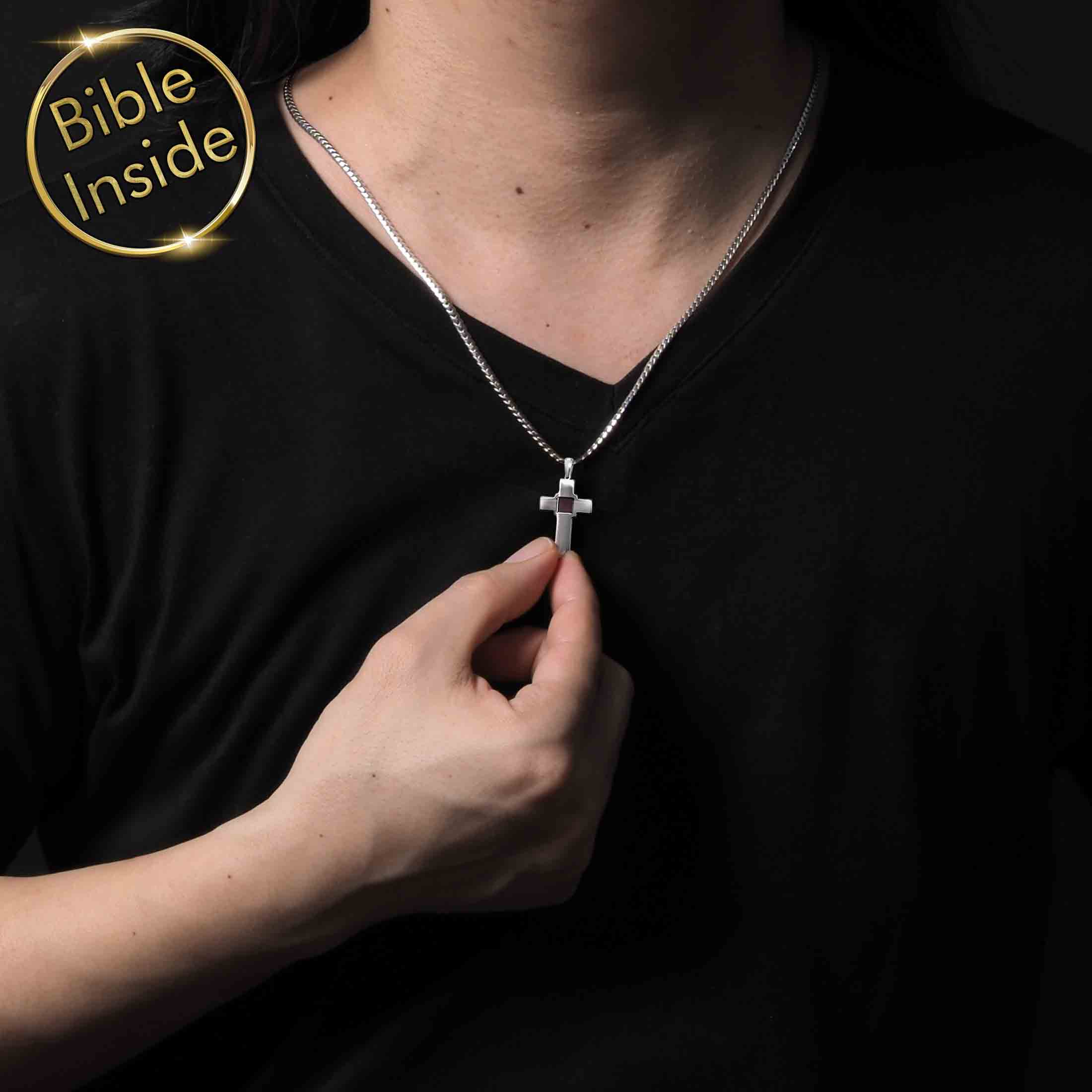 silver cross chain men with nano bible - Artizan Nano Jewelry