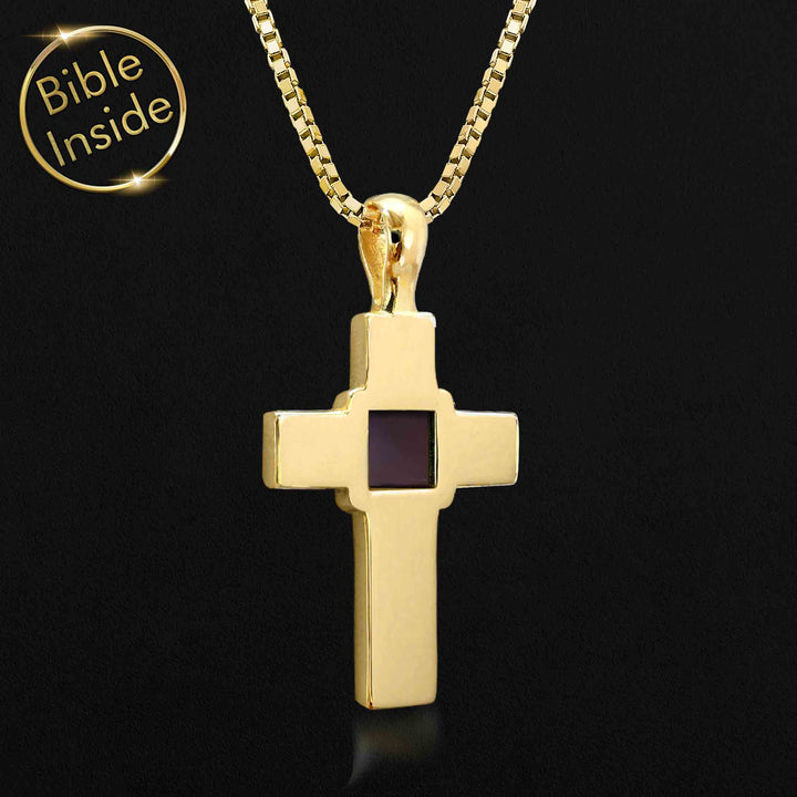 gold necklace with cross pendant with nano bible - Nano Jewelry