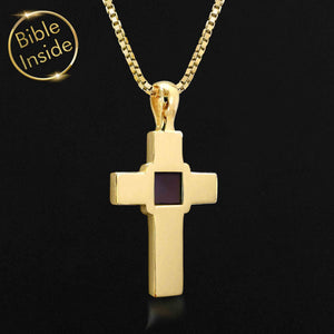 gold necklace with cross pendant with nano bible - Artizan Nano Jewelry