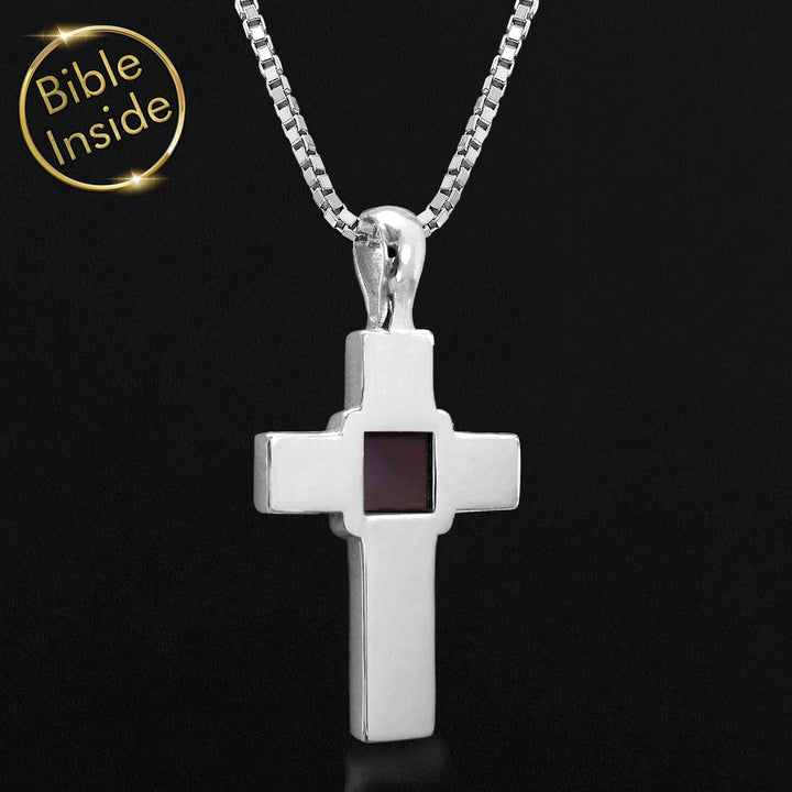 white gold cross and chain with nano bible - Nano Jewelry