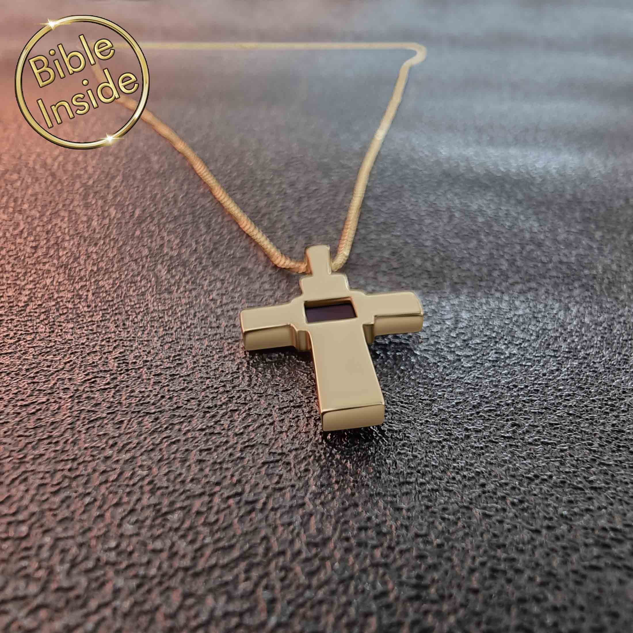 mens gold cross and chain with nano bible - Artizan Nano Jewelry