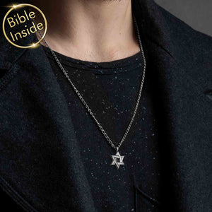 Mens White Gold Star Of David Necklace With The Nano Bible - Nano Jewelry