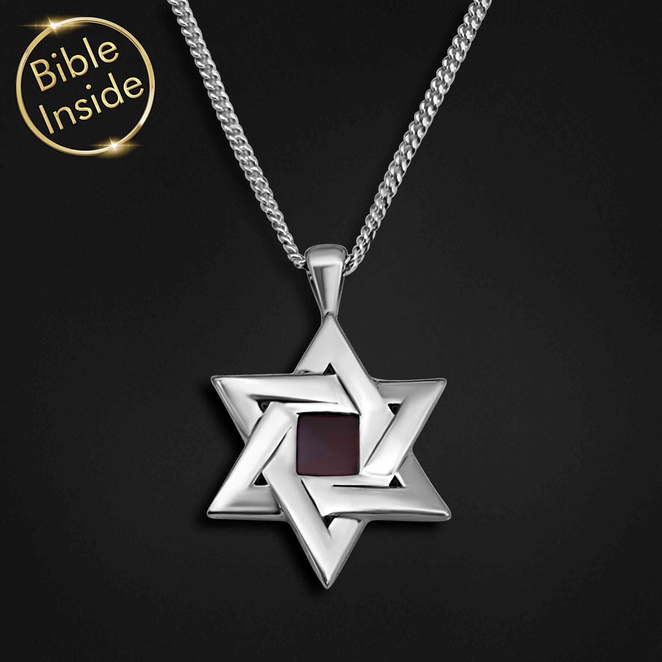 Real Silver Star Of David Necklace With The Nano Bible - Nano Jewelry