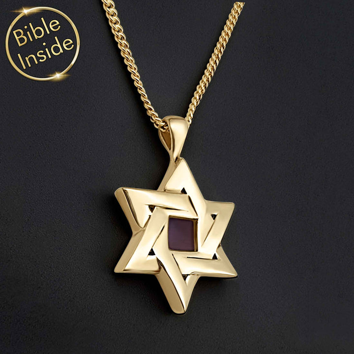 Mens Gold Star Of David Necklace With The Nano Bible - Nano Jewelry