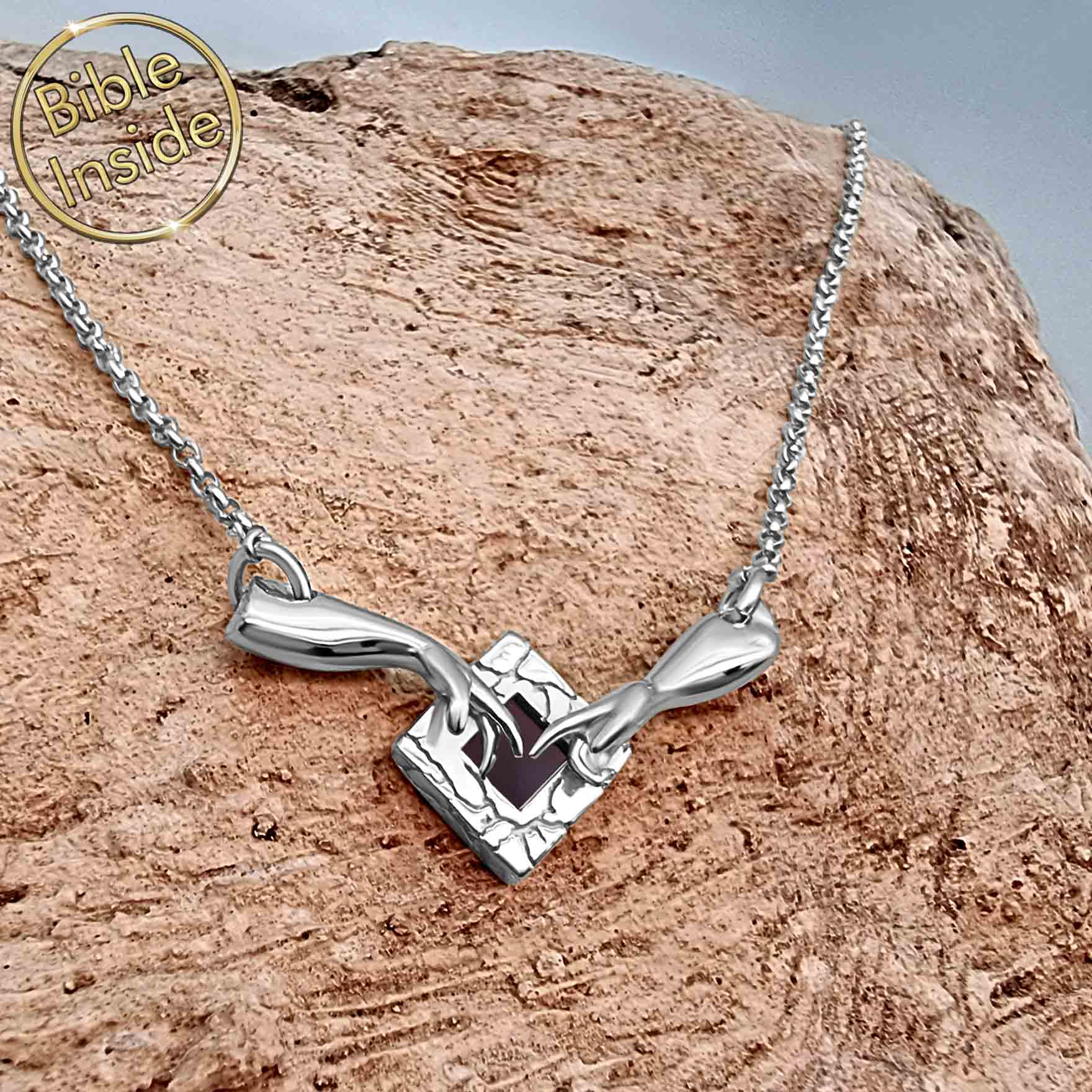 White Gold Bible Necklace - The Creation of Adam with nano Bible - Artizan Nano Jewelry